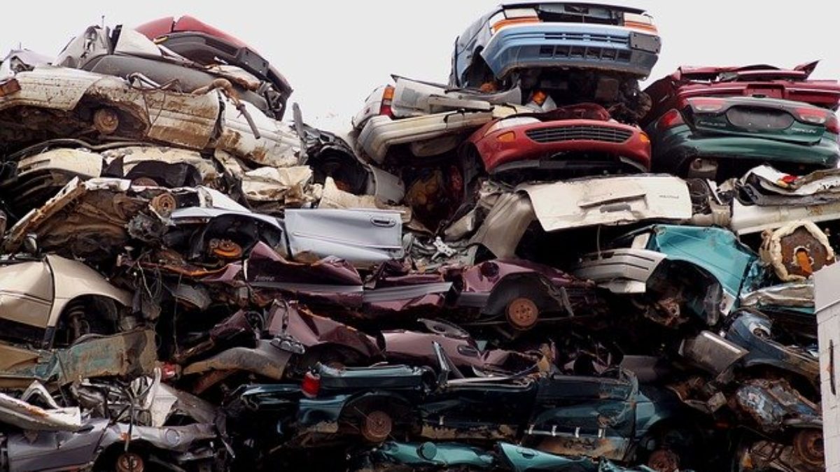 Scrap cars and metal recycling yard in Perth