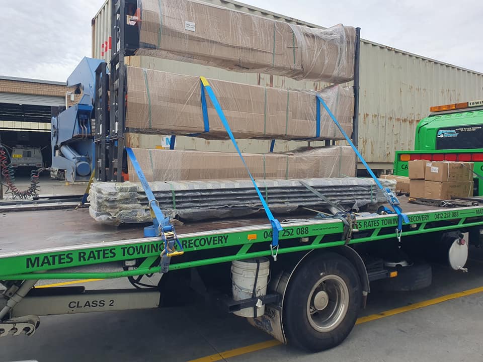Building materials secured on tow tray Perth